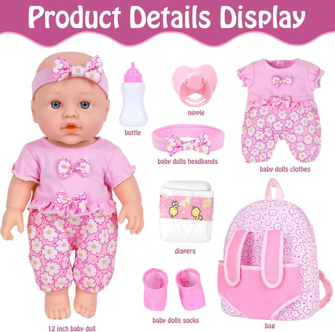 12 Inch Backpack Accessories,12" Set 3+ UZIDBTO Baby Dolls with Carrier Can Store Doll Clothes and Reborn Baby Doll