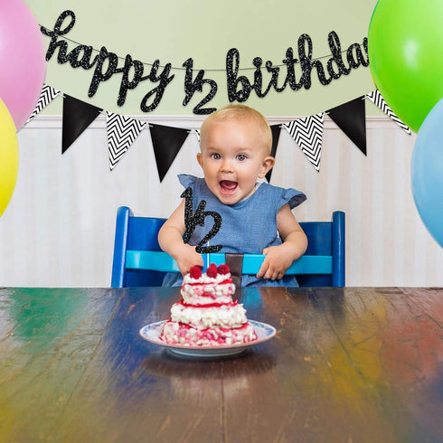 Boao Pre-Strung Half Birthday Decorations Set, 6 Months Happy 1/2 Birthday Banner, Cake Topper for Baby Shower