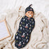 Munific Set Personalized Baby Swaddle Blanket for Boys, Custom Name Space Receiving Blanket with Beanie Knotted Hat