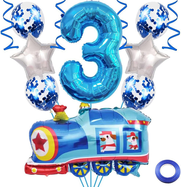 Weenkeey 3rd Birthday Train Balloons - Giant Aluminum Foil Balloon Number 3 Mylar