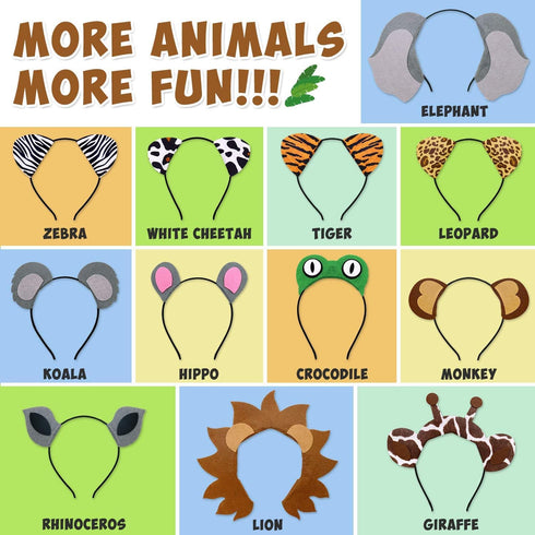 12pcs Jungle Animal Safari Headbands with Animal Hair Hoops, Photo Booth Props, Party Favors for Kids