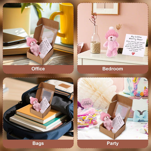 TOYMIS Worry Bear in Box with a Hat, Handmade Positive Mini Plush Bear with Encouragement Card Inspirational Support