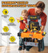 2-in-1 Toolbox 3-5, Lehoo Castle Kids Tool Bench with Electric Drill and Construction Vehicles, Workbench