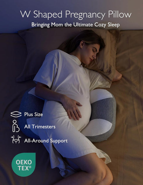 Momcozy Plus W Shaped Pregnancy Pillow for Sleeping - Adjustable Maternity Pillow for Side Sleepers - Portable Wedge