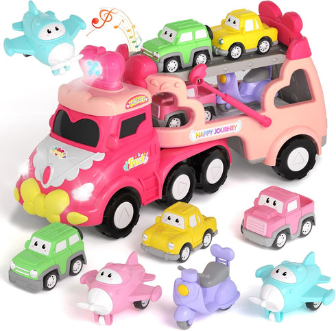 newcrave Truck Toys for 1 2 3 Year Old Girl, 7-in-1 Carrier