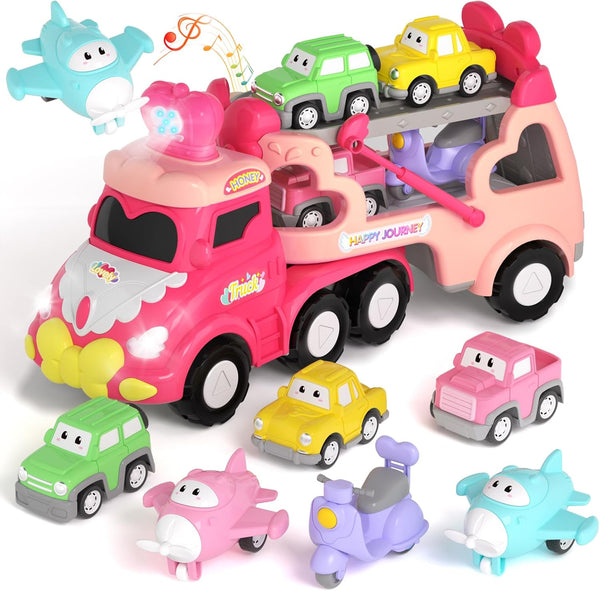 newcrave Truck Toys for 1 2 3 Year Old Girl, 7-in-1 Carrier