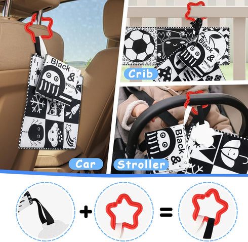 Newborn Toys Black and White, High Contrast Baby Toys for 0-3 Months, Soft Book and Crinkle Sensory Toys