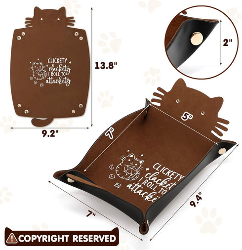 Cat Dice Rolling Tray, Novelty Folding Leather Dice Holder, Portable Storage Accessories for DND RPG Game Players