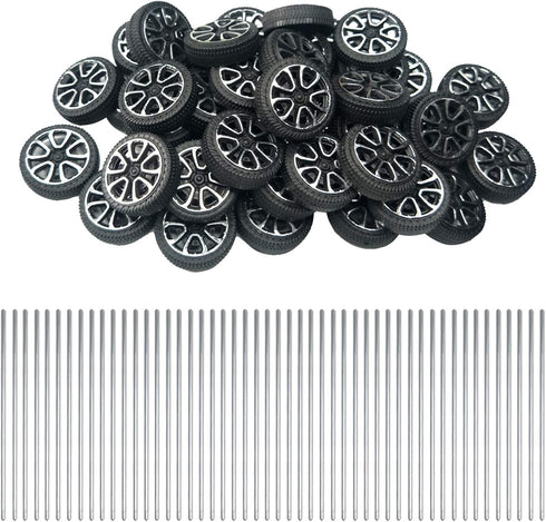 EUDAX 30mmx9mm Plastic Roll Toys Wheel and 2mm Dia Shaft Axles for DIY Toy RC Car Truck (100 Pcs)