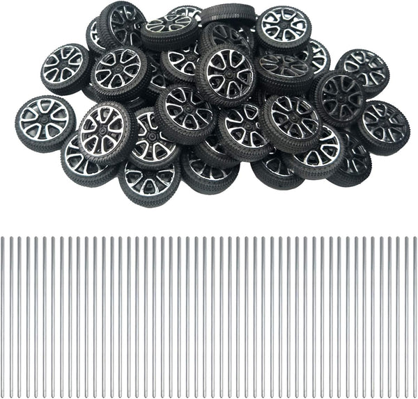 EUDAX 30mmx9mm Plastic Roll Toys Wheel and 2mm Dia Shaft Axles for DIY Toy RC Car Truck (100 Pcs)
