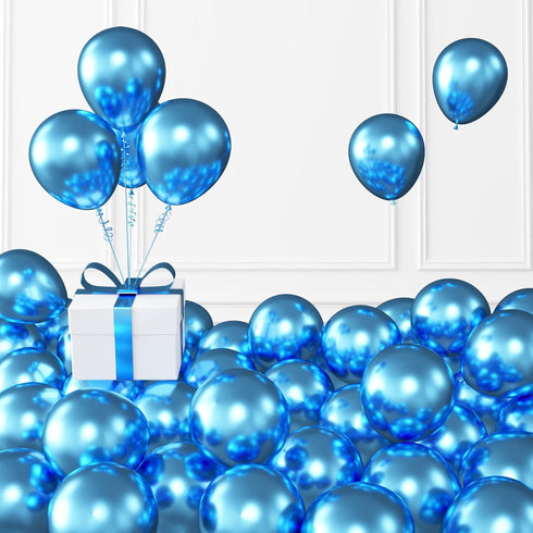KALOR 100 pcs Metallic Blue Balloons, 5 inch Thick Latex Chrome for Birthday Decoration, Wedding Party