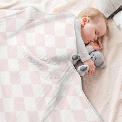 KICPOAY Pink White Checkered Baby Swaddle Blanket for Boys and Girls, Muslin Baby Receiving Swaddle Blanket, Soft