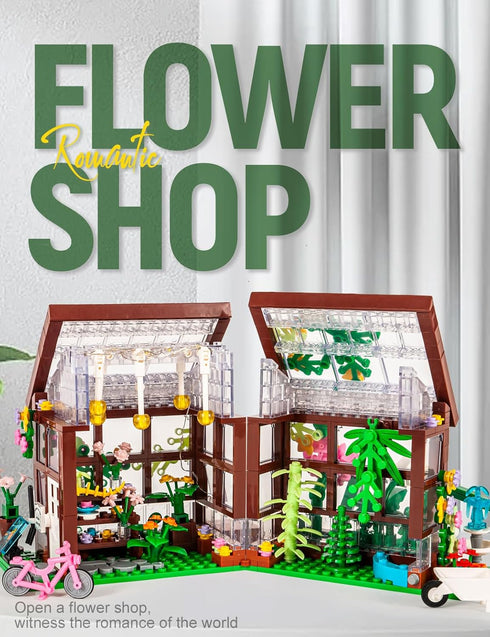Set (579Pieces) SEMKY City Series Flower House Building Blocks with LED Lights, Creative Flower House Model Gifts