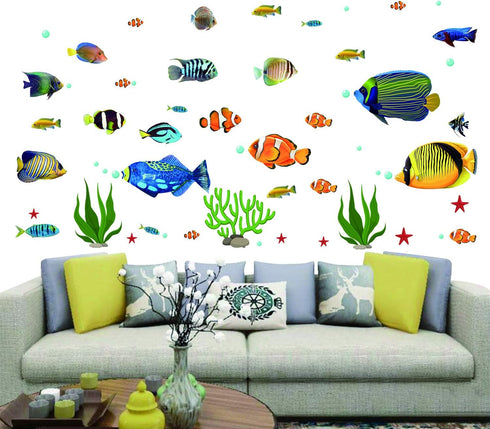 Fish Wall Stickers Under The Sea - Decorative Wall Decals for Kids Nursery Bedroom Living Room
