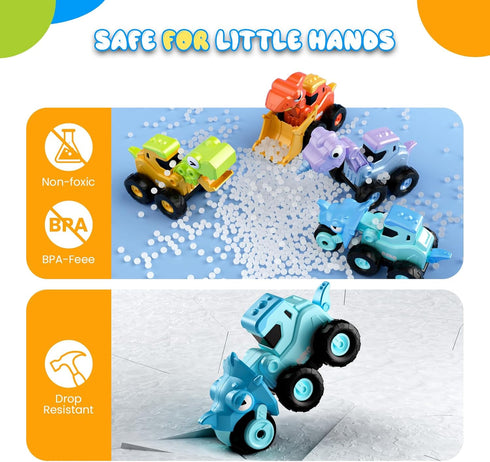 2 3 4 5 Construction Toys for Year Old Boy Kids Toddlers, Press and Go Dino Truck Construction Vehicle Toys Sandbox