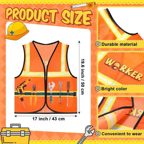 2 Pcs Kids Construction Vest, High Visibility Safety Costume for Children, Dress Up for Ages (Orange)