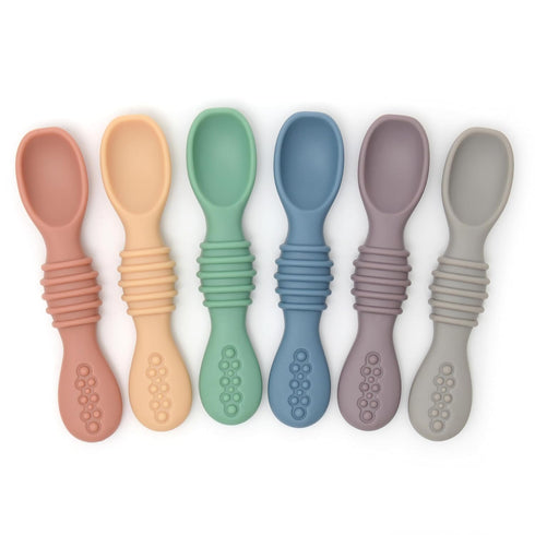 Silicone Chew Spoon Set for Babies and Toddlers, BPA Free, Microwave, Dishwasher and Freezer Safe, Earth Shades