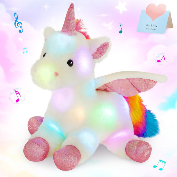 16.5" White Light up Musical Unicorn Stuffed Animal Glowing Singing Soft Plush