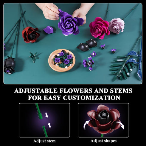 Set 14 546PCS HOGOKIDS Flowers Bouquet Building - Mother's Day Purple Roses Botanical Collection Building Block