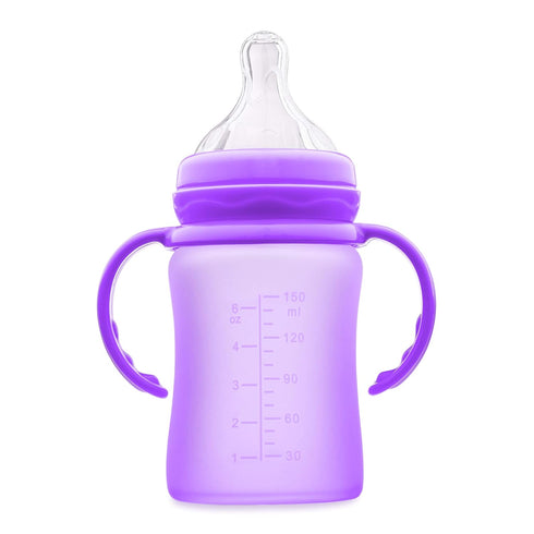 3-in-1 Glass Sippy Cups for Toddlers - Silicone Coated Baby Bottles, Non-Toxic Transition Cup with Removable Handles