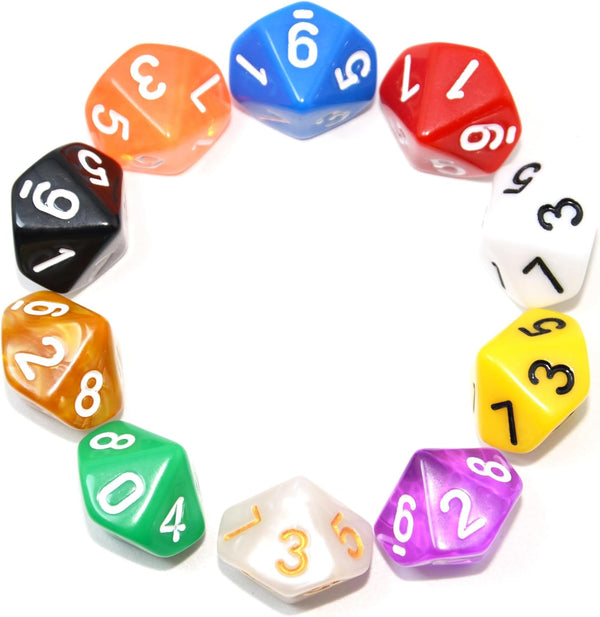 10-Pack D4 D6 D8 D10 D12 Multi Colored Polyhedral Dice for Dungeons and Dragons DND RPG Table Games (Mix Color)