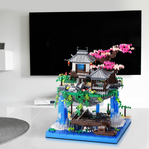 LQPFBSM Sets 2500 Cherry Blossom Treehouse Micro Mini Building Block with Acrylic Display Box Japanese Bonsai Tree