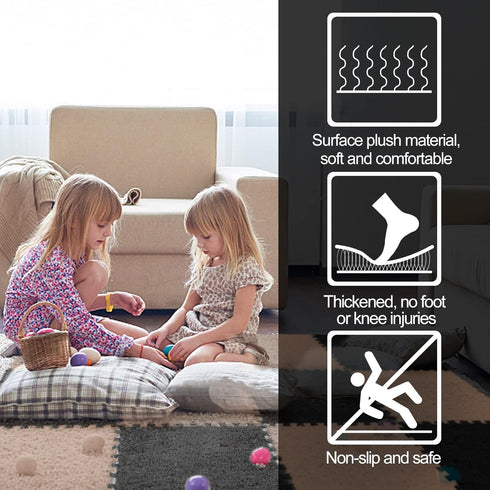12 0.6" 12 (11.8", pcs Thickened Plush Interlocking Floor Mat Thick- Fluffy Square Tiles with Edgings Soft Anti-Slip