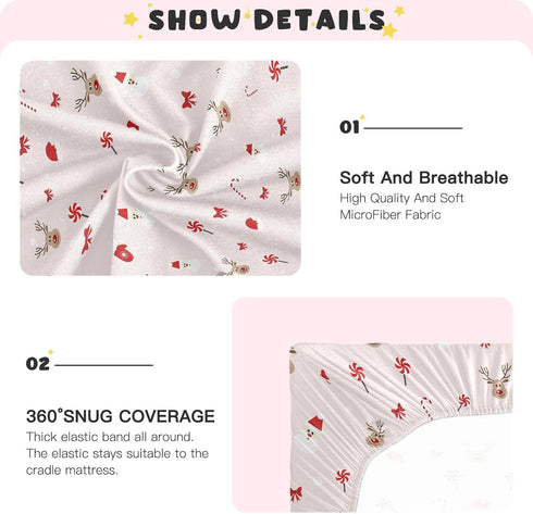 SDMKA 28x52 Inch Christmas Pattern Crib Sheets for Boys Girls - Portable Microfiber Fitted Crib Sheet for Standard Crib