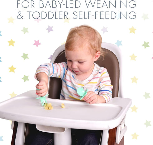 Elli&Nooli Baby Led Weaning Spoon & Fork Set, Mint Toddler Feeding Set with Ergonomic Grip Handles, Dishwasher Safe