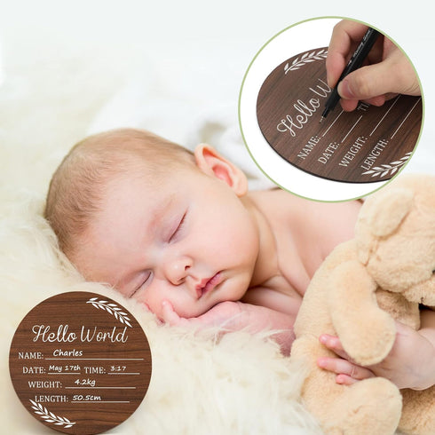 Yewfold Baby Announcement Sign, Hello World Newborn Signs, Baby Name Sign, Birth Announcement Signs for Photo Prop