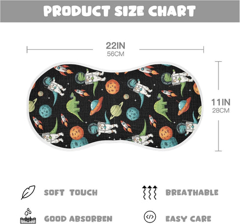 Qinllo 2 Pack 22"x11" Muslin Burp Cloths Space Dinosaur Spaceship Black Print Cotton Baby Burp Cloths Ultra Absorbent