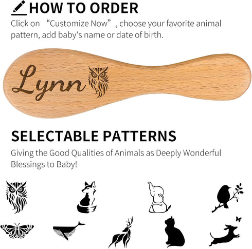 Set Personalized Baby Hair Brush & Comb with Soft Goat Bristles,Custom Laser Engraved Name,Newborn Grooming Kit
