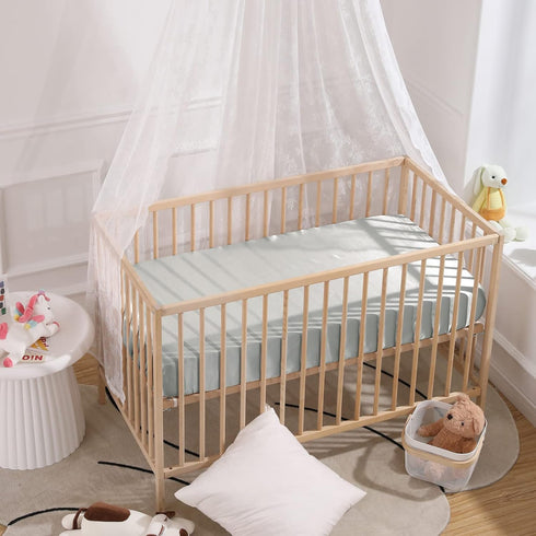 SiinvdaBZX 2 Pcs Satin Mini Crib Sheets, Silky Soft 38 x 24In, Great for Baby Hair (Light Grey & Black)
