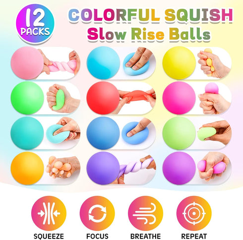 12 Pack Slow Rising Stress Ball,Stress Balls for Kids Adults,Stretchy Fidget Toys for Stress Relief,Hand Therapy