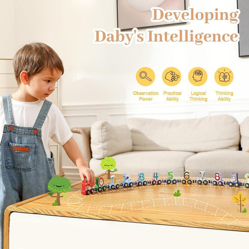 12pc Wooden Magnetic Train Track Set for Toddlers, Montessori Educational Baby Toy for 2-5 Year Olds