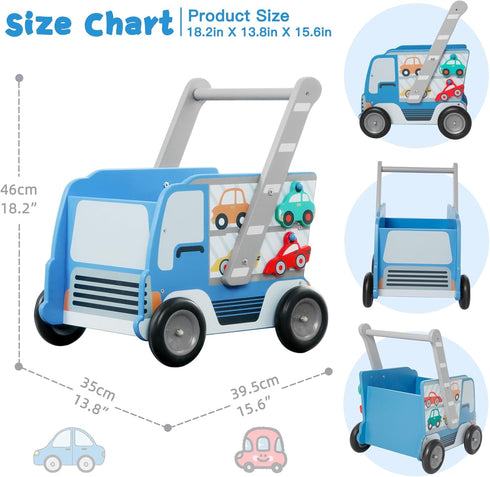 labebe 2-in-1 1-3 Baby Wooden Learning Walker, Toddler Push & Pull Toys Stroller Pushing Walker, Infant Sit to Stand