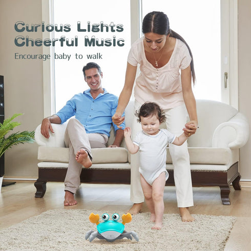 Yeaye Crawling Crab Baby Toys, Tummy Time Toy for 0-12 Months, Learning Crawl System Music, Green