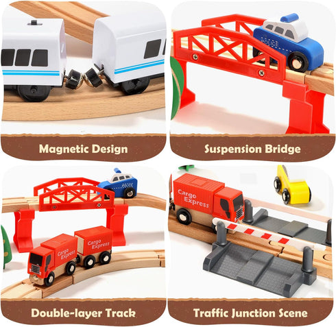 Set 88 3 4 5 Electric Toddler Wooden Train Toy, PCS Train Track Toys for Years Old Kids, Boys and Girls