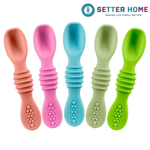 Soft Silicone Baby Spoons, Self-Feeding for 6-12 Months, Ergonomic Training Spoons, BPA Free