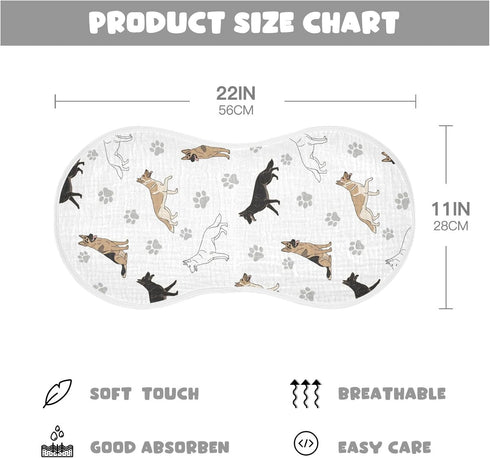 Qinllo 1 Pack 22x11 Inch Muslin Burp Cloths German Dogs Paw White Cotton Baby Burp Cloths Extra Absorbent and Soft