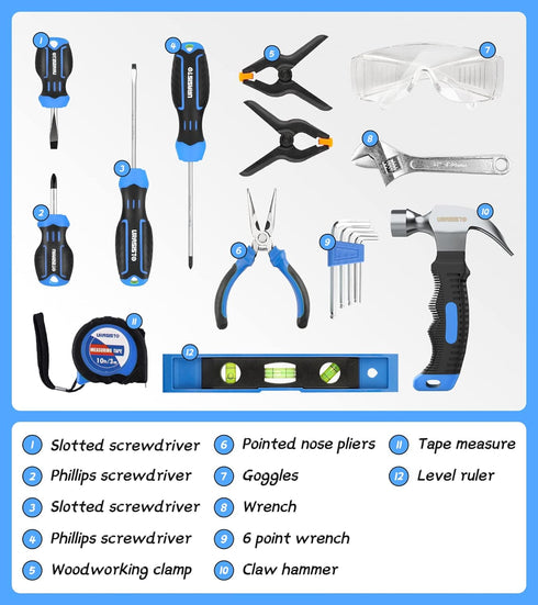 18-Piece Set 8+ URASISTO Kids Tool with Tool Storage Bag, Junior Real Hand Tool Kit for Boys & Girls, Children Learning