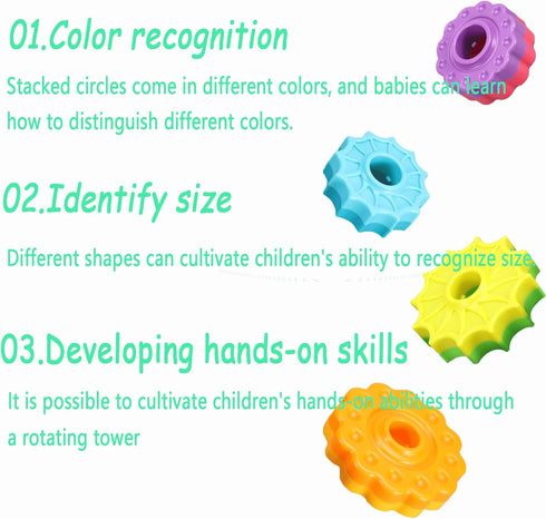Baby Spinning Stacking Toys, ABS Plastic Rainbow Design Ring Stacker for 6-12 Months Montessori Educational Learning