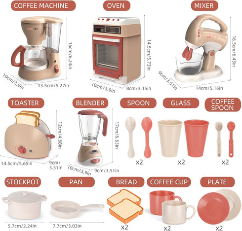 Yalujumb Set 3-5 4-6 6-8 (5 Play Kitchen Toys, Pretend Play Kitchen Appliances Toy with Coffee Maker, Mixer, Toaster