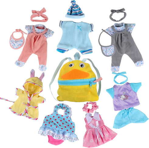 8pcs Baby Doll Clothes Dress - Newborn Accessories Gown Costumes with Schoolbag, Xmas Gift-wrap