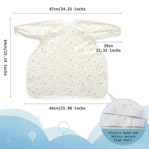 Little Dimsum Long Sleeve Weaning Baby Bib Mess-Proof Feeding Smock Bibs for Babies,Adjustable Waterproof Apron Full