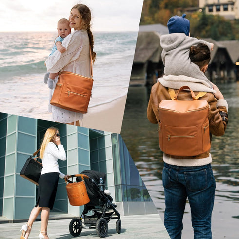 Backpack Mommy 33) Minsong Fashion Leather Diaper Bag Women Purse, Travel Diaper Bag for Baby with Changing Pad