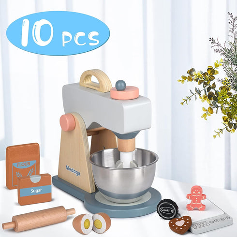 medoga Set Sets Set) Play Kitchen Accessories Wooden Mixer Pretend Play Food for Kids Role Play Toys for Girls and Boys
