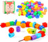 Plastic Lacing Beads for Kids (70 pcs) - Fun Shapes, Long String, Brilliant Colors, Educational Fine Motor Toys