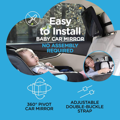 Leo and Ella Baby Car Mirror, Certified Crash Tested for Rear Facing Baby Car Seat, Shatterproof with Adjustable Mount