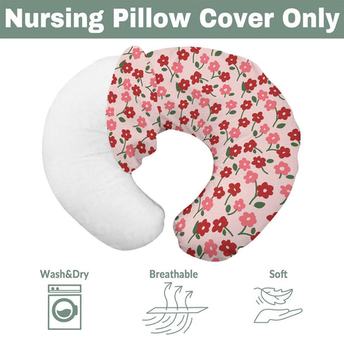 Red and Pink Flowers Baby Nursing Pillow Covers for Boy Girl Preppy Floral Lovers Nursery Pillowcase for Breastfeeding